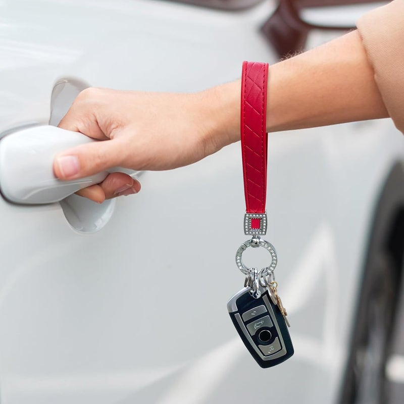 OHKYOOT Store Leather Wristlet Keychain,Wrist Keychain Car Key Chain with 5 Key Ring and Anti-Lost D Ring - Image 3